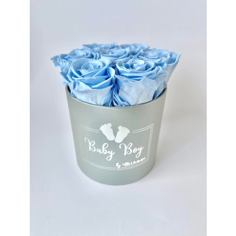 BABY BOY - LIGHT GREY BOX WITH 7 MINT ROSES 
