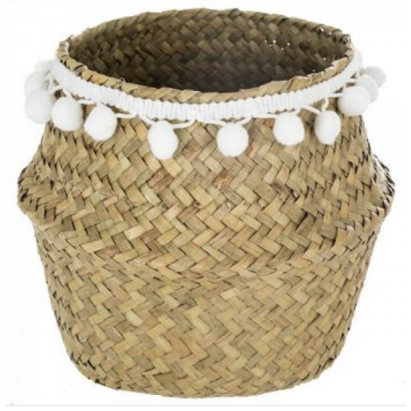 -25% SMALL SEAGRASS BASKET WITH WHITE TASSELS