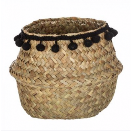 -25% SMALL SEAGRASS BASKET WITH BLACK TASSELS