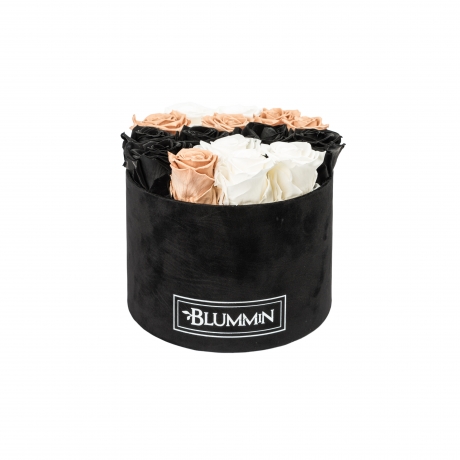 LARGE BLUMMiN - BLACK VELVET BOX WITH MIX ROSES
