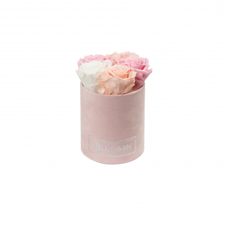 MIDI BLUMMiN - LIGHT PINK VELVET BOX WITH MIX (ICE PINK, BRIDAL PINK, WHITE) ROSES