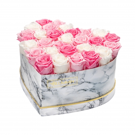MARBLE FLOWERBOX WITH 29-31 MIX (WHITE, BRIDAL PINK, BABY PINK) ROSES