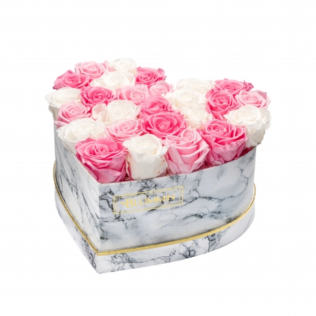 MARBLE FLOWERBOX WITH 25-27 MIX (WHITE, BRIDAL PINK, BABY PINK) ROSES