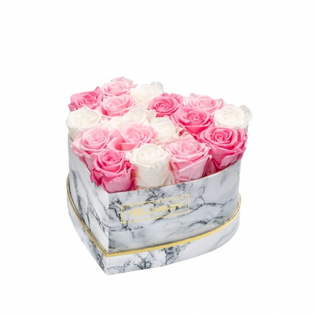 MARBLE FLOWERBOX WITH 17 MIX (WHITE, BRIDAL PINK, BABY PINK) ROSES