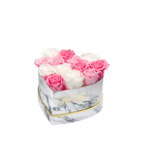 MARBLE FLOWERBOX WITH 13 MIX (WHITE, BRIDAL PINK, BABY PINK) ROSES