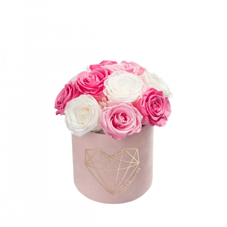 BUKETT 11 ROOSIGA - SMALL LOVE HELEROOSA SAMETKARP MIX (BABY PINK, BRIDAL PINK, WHITE) ROOSIDEGA