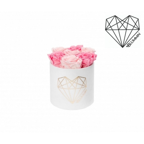  LOVE SMALL WHITE VELVET BOX WITH BABY PINK & BRIDAL PINK ROSES