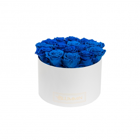 LARGE BLUMMiN - WHITE BOX WITH OCEAN BLUE ROSES