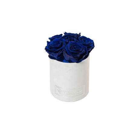 MIDI BLUMMIN WHITE VELVET BOX WITH OCEAN BLUE ROSES