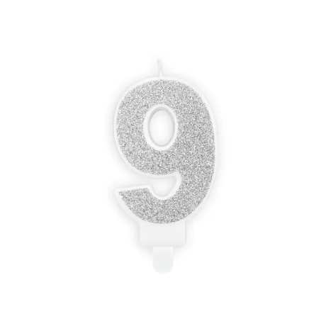 NR. 9 SILVER GLITTER BIRTHDAY CANDLE