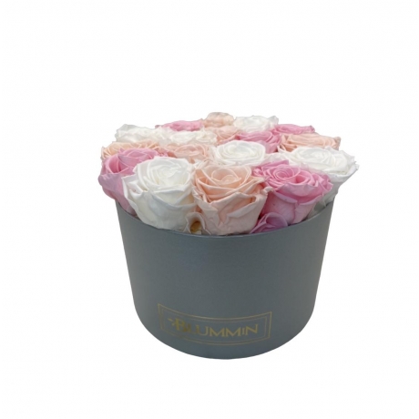 LARGE BLUMMIN CREAMY BOX WITH MIX (WHITE, ICE PINK, BRIDAL PINK) ROSES
