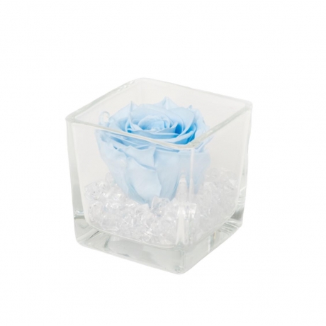 KLAASIST VAAS 8X8 CM BABY BLUE ROOSIGA JA KRISTALLIDEGA