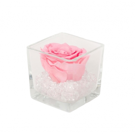 GLASS VASE WITH BRIDAL PINK ROSE AND CRYSTALS