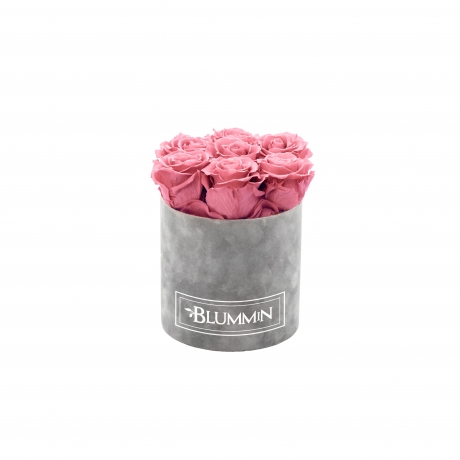 SMALL VELVET LIGHT GREY BOX WITH VINTAGE PINK ROSES