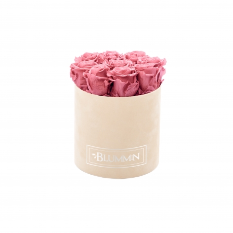  MEDIUM BLUMMIN NUDE VELVET BOX WITH VINTAGE PINK ROSES