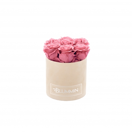 SMALL VELVET NUDE BOX WITH VINTAGE PINK ROSES