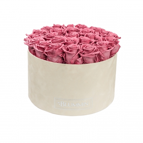EXTRA LARGE NUDE VELVET BOX WITH VINTAGE PINK ROSES