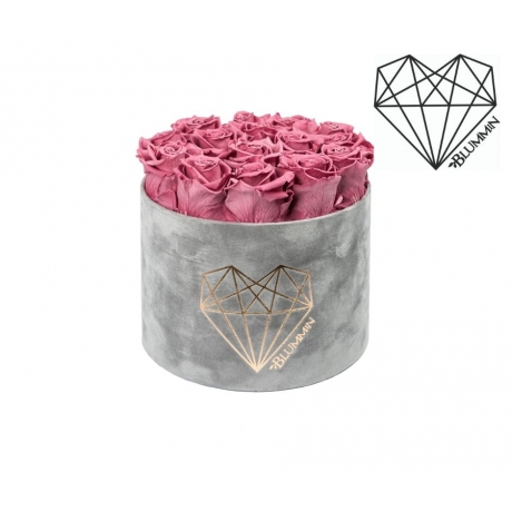 LARGE LOVE - LIGHT GREY VELVET BOX WITH VINTAGE PINK ROSES
