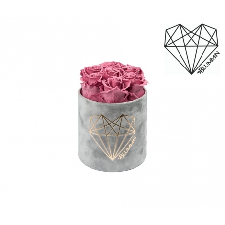 SMALL LOVE - LIGHT GREY VELVET BOX WITH VINTAGE PINK ROSES