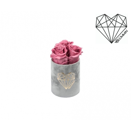 XS LOVE - LIGHT GREY VELVET BOX WITH VINTAGE PINK ROSES