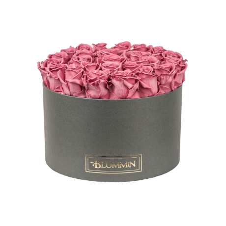 EXTRA LARGE BLUMMIN DARK GREY BOX WITH VINTAGE PINK ROSES