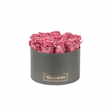 LARGE BLUMMIN DARK GREY BOX WITH VINTAGE PINK ROSES