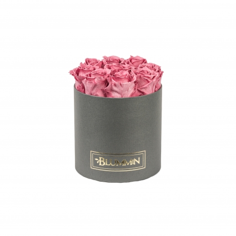  MEDIUM BLUMMIN DARK GREY BOX WITH VINTAGE PINK ROSES