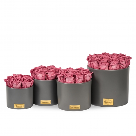 DARK GREY CERAMIC POT WITH VINTAGE PINK ROSES