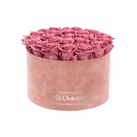 EXTRA LARGE DUSTY PINK VELVET BOX WITH VINTAGE PINK ROSES