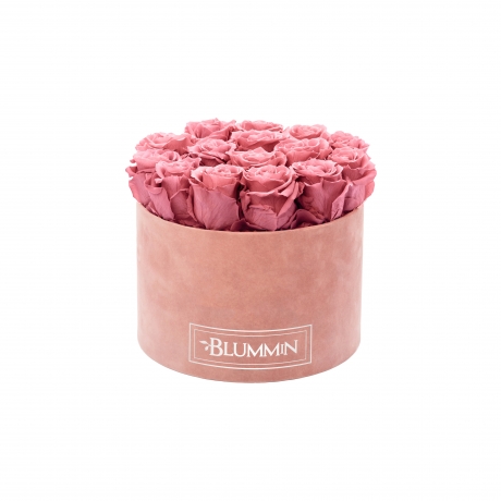 LARGE VELVET DUSTY PINK BOX WITH VINTAGE PINK ROSES
