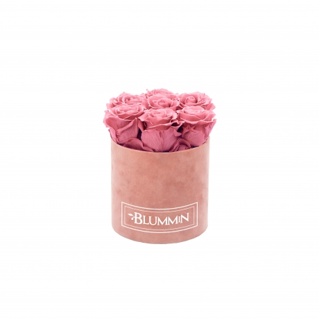 SMALL BLUMMIN OLD PINK VELVET BOX WITH VINTAGE PINK ROSES