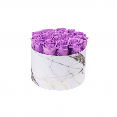 LARGE BLUMMiN WHITE MARBLE BOX WITH VIOLETVAIN ROSES