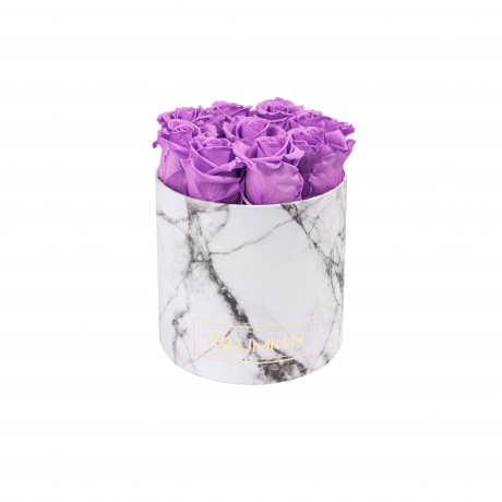 MEDIUM BLUMMIN WHITE MARBLE BOX WITH VIOLET VAIN ROSES