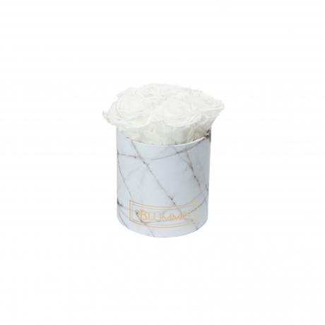 MIDI BLUMMiN - WHITE MARBLE BOX WITH WHITE ROSES