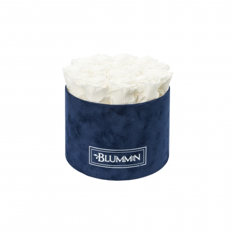 LARGE DARK BLUE VELVET BOX WITH WHITE ROSES