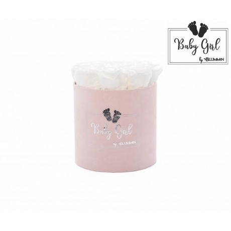 BABY GIRL - LIGHT PINK VELVET BOX WITH 9 WHITE ROSES