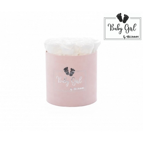 BABY GIRL - LIGHT PINK VELVET BOX WITH 9 WHITE ROSES 