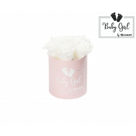 BABY GIRL - PINK BOX WITH 5 WHITE ROSES 