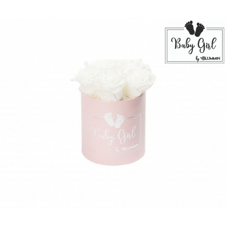 BABY GIRL - PINK BOX WITH 5 WHITE ROSES