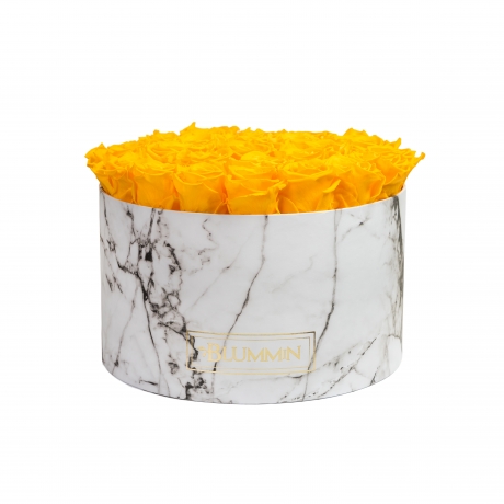 EXTRA LARGE BLUMMIN WHITE MARBLE BOX WITH YELLOW ROSES