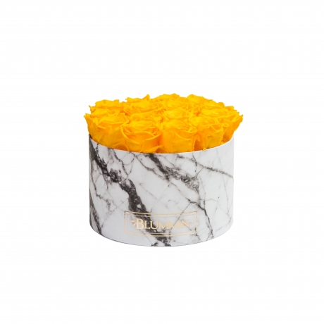 LARGE WHITE MARBLE BOX WITH YELLOW ROSES