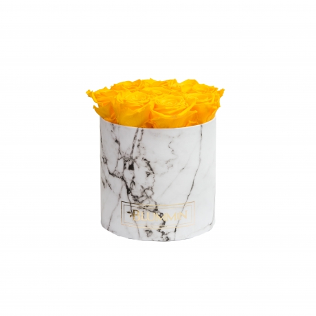 MEDIUM WHITE MARMOR BOX WITH YELLOW ROSES