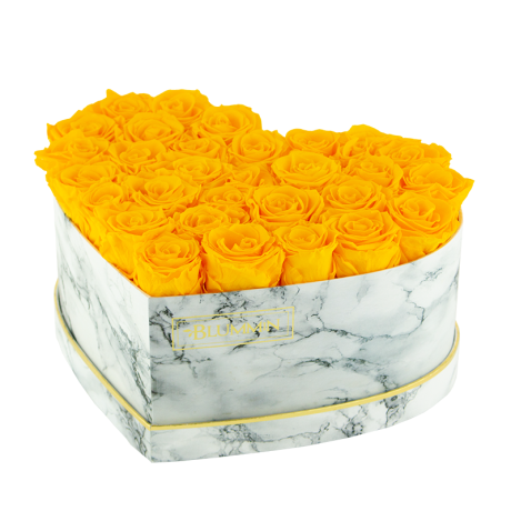 MARBLE FLOWER BOX WITH 29-31 YELLOW ROSES