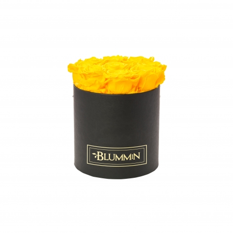 MEDIUM CLASSIC BLACK BOX WITH YELLOW ROSES