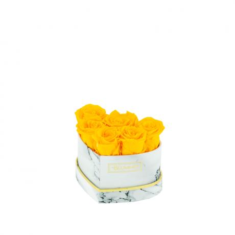 MARBLE FLOWER BOX WITH 6 YELLOW ROSES