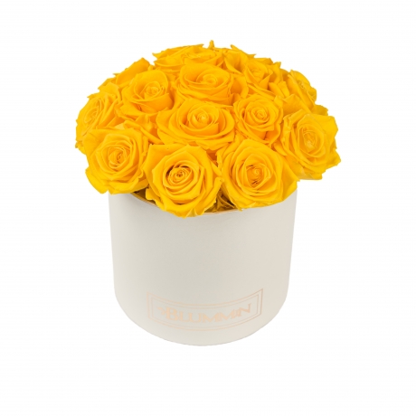  BOUQUET WITH 15 ROSES - MEDIUM CREAMY BOX WITH YELLOW ROSES