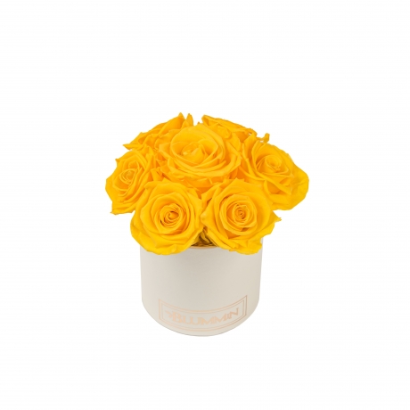BOUQUET WITH 7 ROSES - MIDI CREAMY BOX WITH YELLOW ROSES