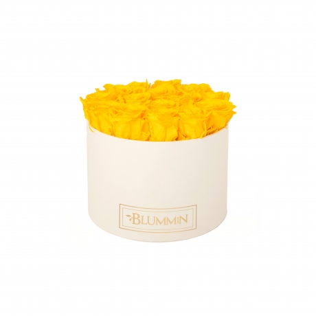 LARGE BLUMMIN - CREAM BOX WITH YELLOW ROSES