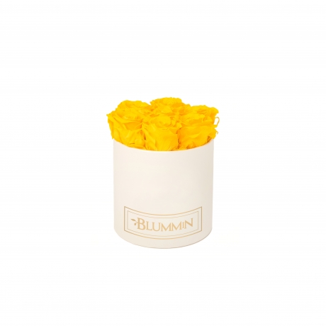 SMALL BLUMMiN - CREAM WHITE BOX WITH SUNNY YELLOW ROSES