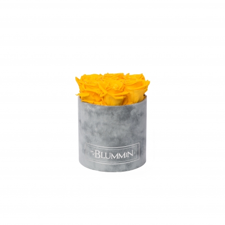 SMALL VELVET LIGHT GREY BOX WITH YELLOW ROSES